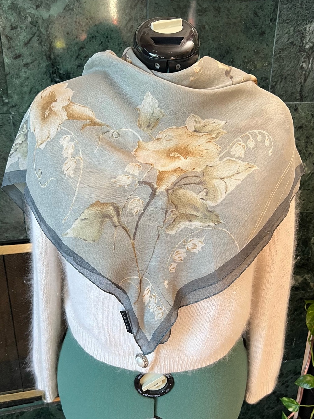Vintage Renoma Paris Floral Silk Scarf – Craft / Upcycle TLC Piece (34" x 34")